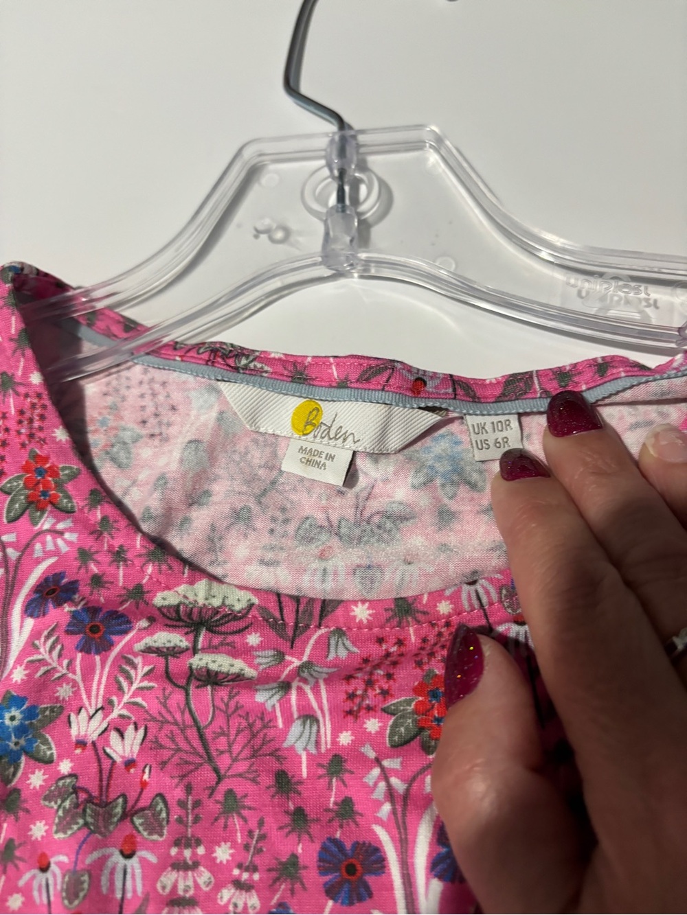 Boden Crew Neck Jersey Dress Pink Floral Smocked Waist Short Sleeve - Size 6 - Picture 3 of 8